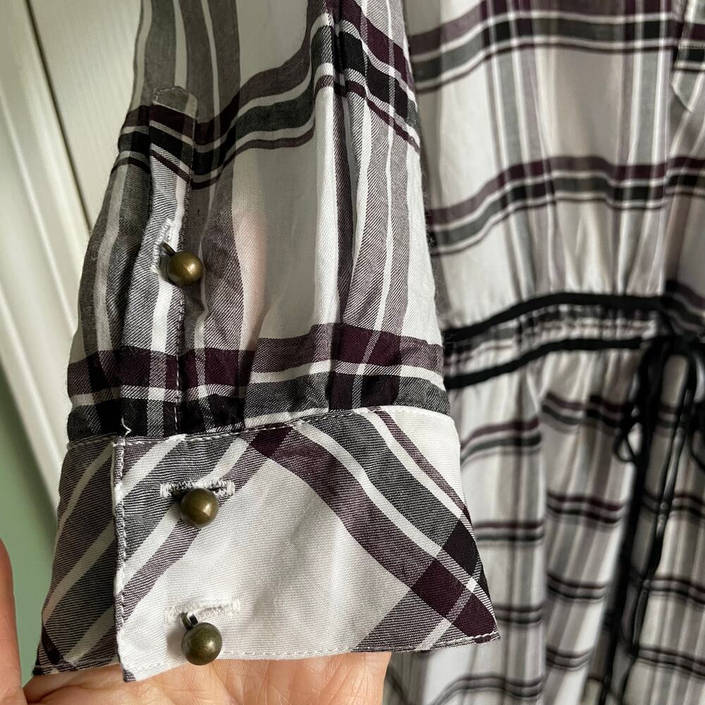 Veronica Beard Shirt Dress Marcy Plaid Sz 4 Tie Waist Convertible Sleeve Preppy - Picture 7 of 13